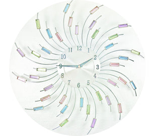 Orologio da Parete Design Moderno in Metallo con Cristallo Colorato in Vetro Effetto Specchio Alimentazione 1 Batteria AA