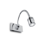 Montatura e braccio flessibile in metallo con finitura disponibile in cromo, nickel e brunito. Diffusore orientabile a piacere. Dotato di interruttore sulla base.