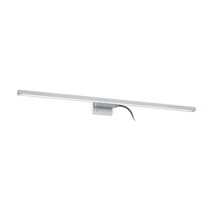 Corpo luce in alluminio. Base sagomata per fissaggio diretto sul bordo superiore dello specchio. Alimentatore esterno e cavo a vista. Apparecchio impermeabile con IP44.