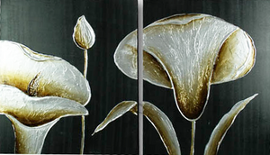 Set 2 Quadri Calla su Tela Nero Oro 50 x 60 cm - Gicos
