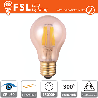 lampada goccia filamento ambra - 4w 2200k e27 330lm