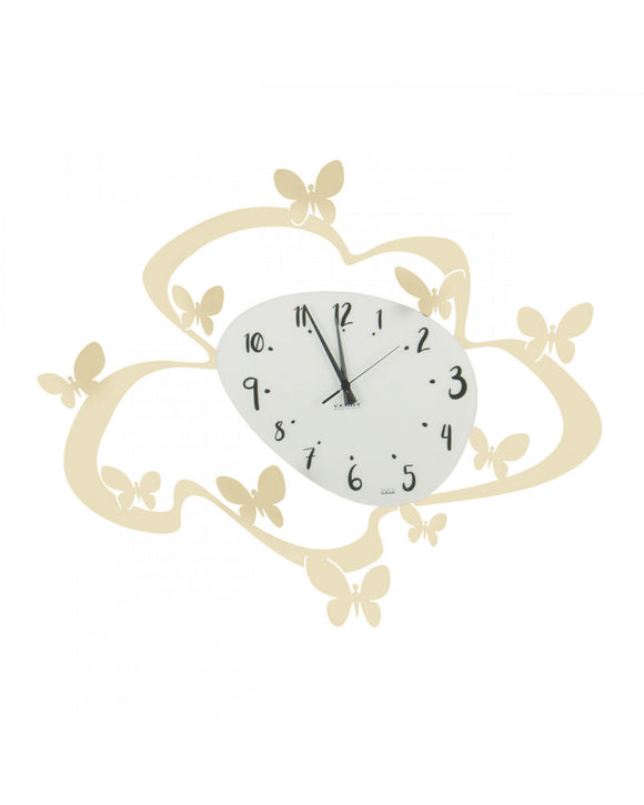 Orologio da Parete Moderno Farfalle in Metallo e Specchio Satinato 71 x 61 cm Made in Italy Ceart