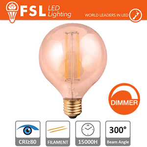 lampada globo filamento ambra ã?12,5cm - 8w e27 800lm dimmer