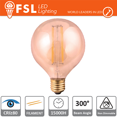 lampada globo filamento ambra ã?9,5cm - 6w 2200k e27 650lm