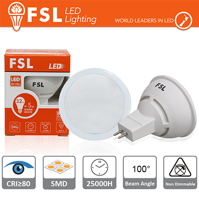 mr16 lampadina led - 6w 3000k 500lm 100âº cri80 ac/dc 12v