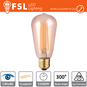 lampada edison filamento ambra - 6w 2200k e27 650lm